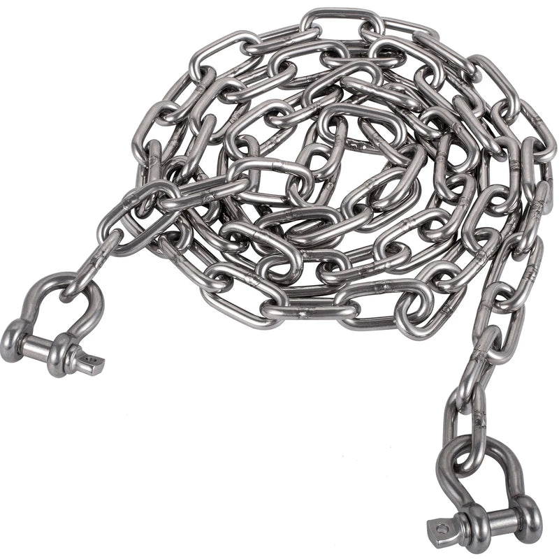 Enkura ķēde 6,1 m x 8 mm ar 316 nerūsējošā tērauda savienotājšakli 10 mm, pārrāvuma slodze 3229 kg / 4291 kg, piemērota mazām laivām
