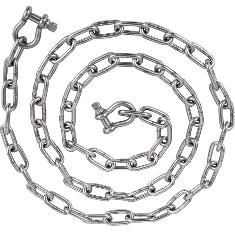 Enkura ķēde 6,1 m x 8 mm ar 316 nerūsējošā tērauda savienotājšakli 10 mm, pārrāvuma slodze 3229 kg / 4291 kg, piemērota mazām laivām