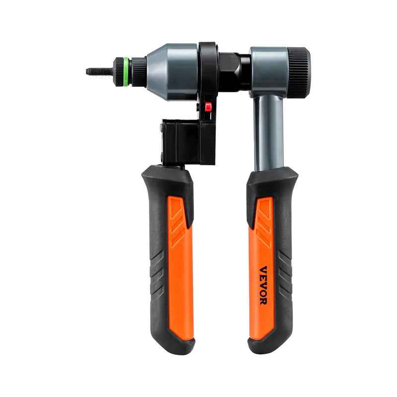 VEVOR kniedējamo uzgriežņu instrumenta komplekts, 210 mm sprūdrata tipa rivnut kniedētājs ar 10 vārpstām un 100 uzgriežņiem, metriskie un SAE izmēri M5, M6, M8, M10, M12, 8-32, 10-24, 1/4-20, 5/16-18, 3/8-16 UNC, ar izturīgu pārnēsāšanas koferi