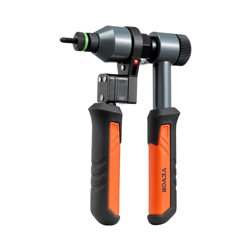 VEVOR kniedējamo uzgriežņu instrumenta komplekts, 210 mm sprūdrata tipa rivnut kniedētājs ar 10 vārpstām un 100 uzgriežņiem, metriskie un SAE izmēri M5, M6, M8, M10, M12, 8-32, 10-24, 1/4-20, 5/16-18, 3/8-16 UNC, ar izturīgu pārnēsāšanas koferi