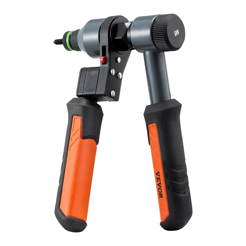 VEVOR kniedējamo uzgriežņu instrumenta komplekts, 210 mm sprūdrata tipa rivnut kniedētājs ar 10 vārpstām un 100 uzgriežņiem, metriskie un SAE izmēri M5, M6, M8, M10, M12, 8-32, 10-24, 1/4-20, 5/16-18, 3/8-16 UNC, ar izturīgu pārnēsāšanas koferi