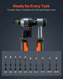 VEVOR kniedējamo uzgriežņu instrumenta komplekts, 210 mm sprūdrata tipa rivnut kniedētājs ar 10 vārpstām un 100 uzgriežņiem, metriskie un SAE izmēri M5, M6, M8, M10, M12, 8-32, 10-24, 1/4-20, 5/16-18, 3/8-16 UNC, ar izturīgu pārnēsāšanas koferi