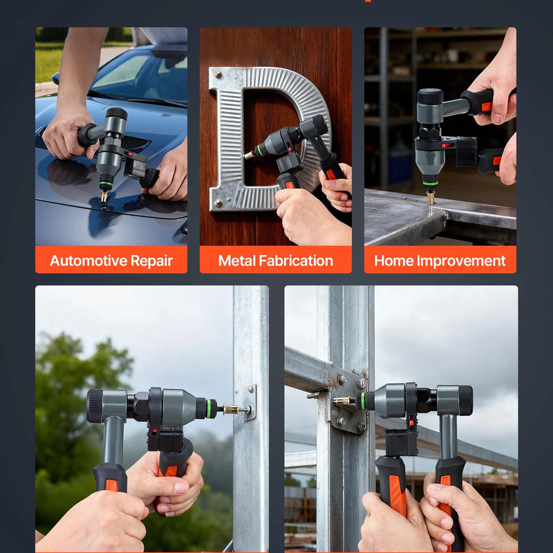 VEVOR kniedējamo uzgriežņu instrumenta komplekts, 210 mm sprūdrata tipa rivnut kniedētājs ar 10 vārpstām un 100 uzgriežņiem, metriskie un SAE izmēri M5, M6, M8, M10, M12, 8-32, 10-24, 1/4-20, 5/16-18, 3/8-16 UNC, ar izturīgu pārnēsāšanas koferi