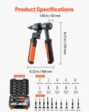VEVOR kniedējamo uzgriežņu instrumenta komplekts, 210 mm sprūdrata tipa rivnut kniedētājs ar 10 vārpstām un 100 uzgriežņiem, metriskie un SAE izmēri M5, M6, M8, M10, M12, 8-32, 10-24, 1/4-20, 5/16-18, 3/8-16 UNC, ar izturīgu pārnēsāšanas koferi