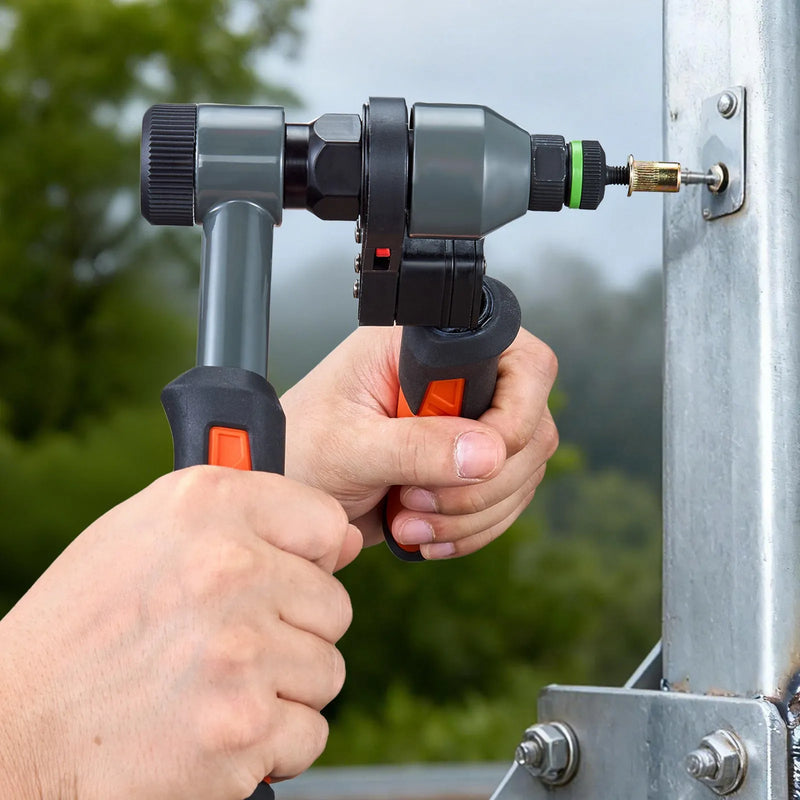 VEVOR kniedējamo uzgriežņu instrumenta komplekts, 210 mm sprūdrata tipa rivnut kniedētājs ar 10 vārpstām un 100 uzgriežņiem, metriskie un SAE izmēri M5, M6, M8, M10, M12, 8-32, 10-24, 1/4-20, 5/16-18, 3/8-16 UNC, ar izturīgu pārnēsāšanas koferi