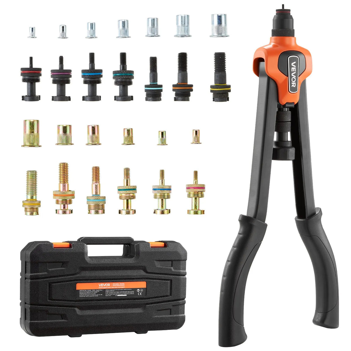 VEVOR Rivet Nut Tool 420 mm with 13 Mandrels and 130 Rivet Nuts (M3–M12, 8-32 to 1/2-13 UNC), with Portable Case