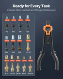 VEVOR Kniežu uzgriežņu knaibles 420 mm ar 13 mandrelēm un 130 kniežu uzgriežņiem (M3–M12, 8-32 līdz 1/2-13 UNC), ar pārnēsājamu koferi