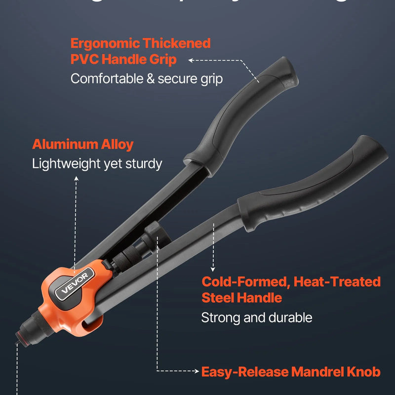 VEVOR Kniežu uzgriežņu knaibles 420 mm ar 13 mandrelēm un 130 kniežu uzgriežņiem (M3–M12, 8-32 līdz 1/2-13 UNC), ar pārnēsājamu koferi