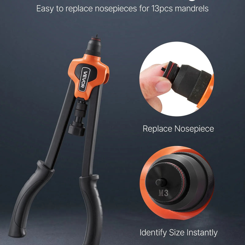 VEVOR Kniežu uzgriežņu knaibles 420 mm ar 13 mandrelēm un 130 kniežu uzgriežņiem (M3–M12, 8-32 līdz 1/2-13 UNC), ar pārnēsājamu koferi