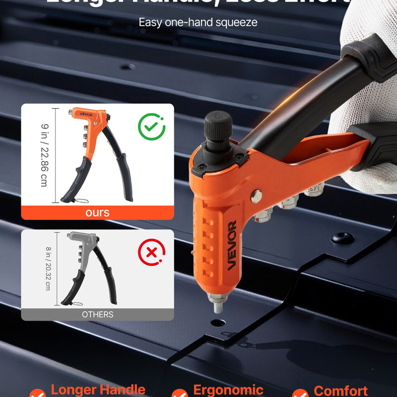 VEVOR Kniežu uzgriežņu knaibles 230 mm ar 8 mandrelēm, pakāpju urbi un 80 kniežu uzgriežņiem (M3–M6, 6-32 līdz 1/4-20 UNC), ar pārnēsājamu koferi