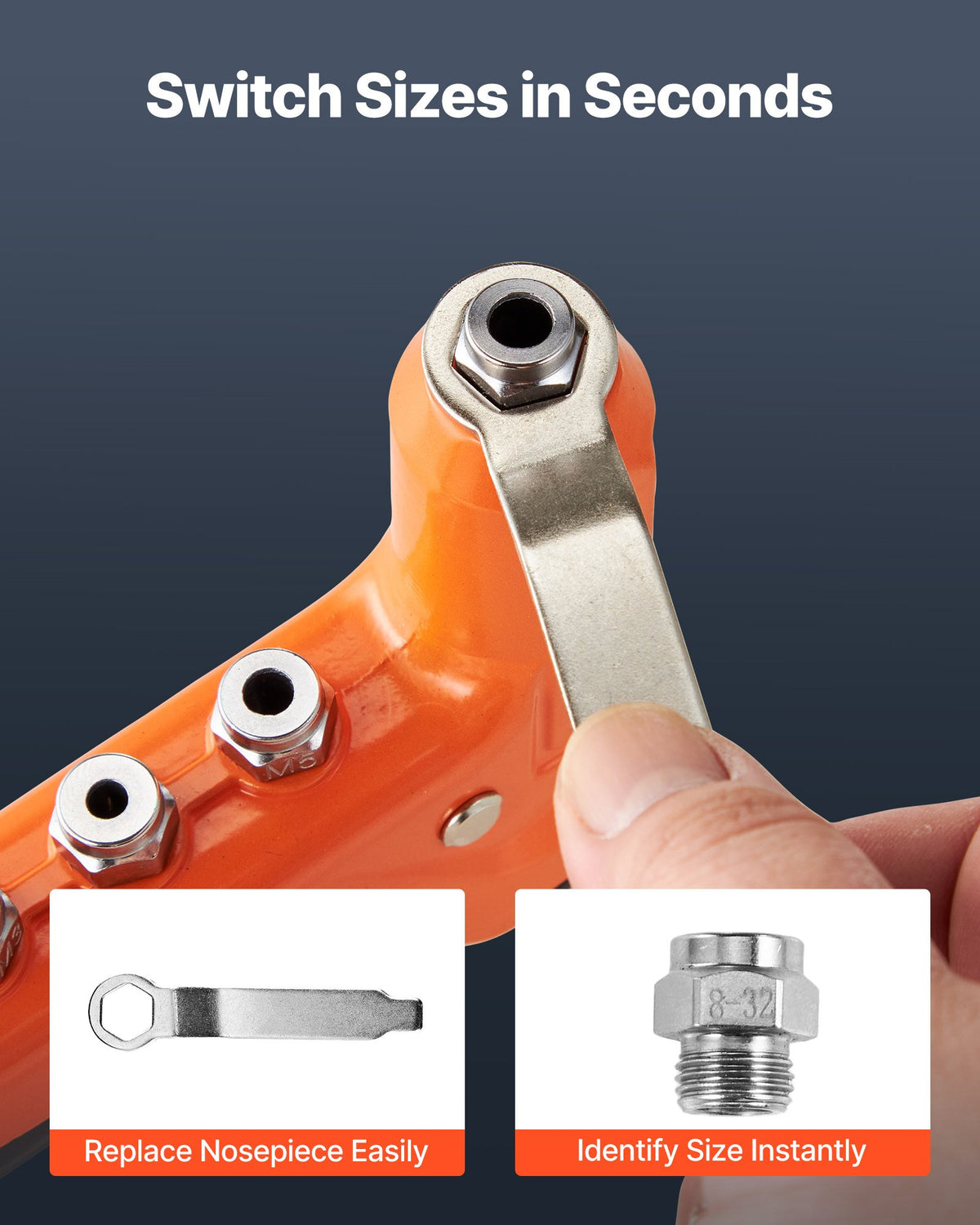 VEVOR Rivet Nut Tool 230 mm with 8 Mandrels, Step Drill and 80 Rivet Nuts (M3–M6, 6-32 to 1/4-20 UNC), with Carrying Case