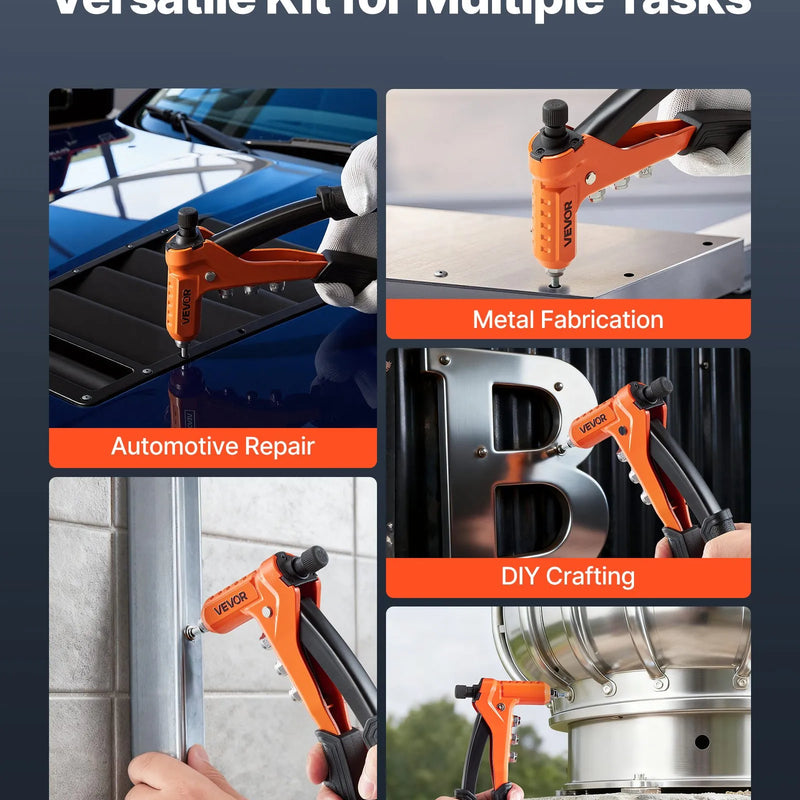 VEVOR Kniežu uzgriežņu knaibles 230 mm ar 8 mandrelēm, pakāpju urbi un 80 kniežu uzgriežņiem (M3–M6, 6-32 līdz 1/4-20 UNC), ar pārnēsājamu koferi