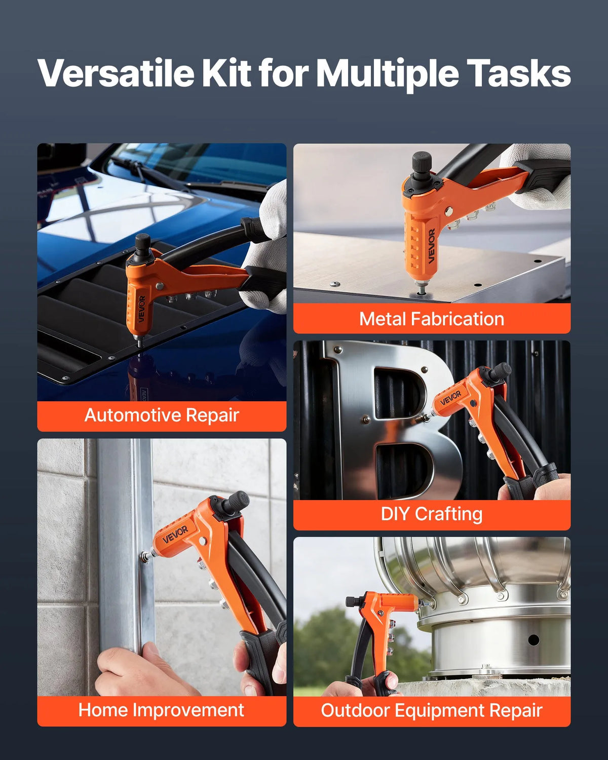 VEVOR Rivet Nut Tool 230 mm with 8 Mandrels, Step Drill and 80 Rivet Nuts (M3–M6, 6-32 to 1/4-20 UNC), with Carrying Case