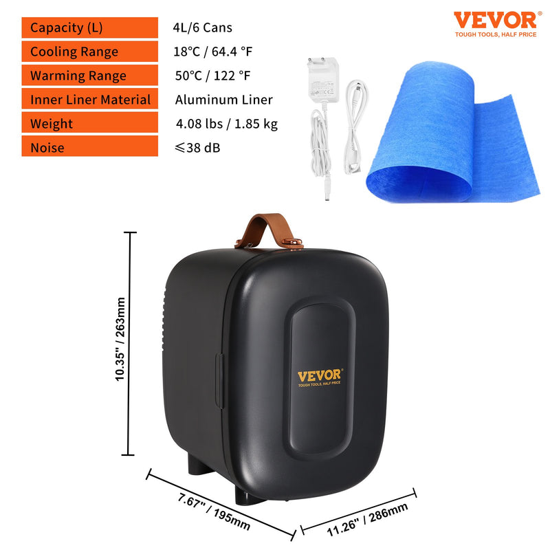 4L VEVOR Mini Ledusskapis, Pārnēsājams AC/DC Dzesētājs un Sildītājs, Melns