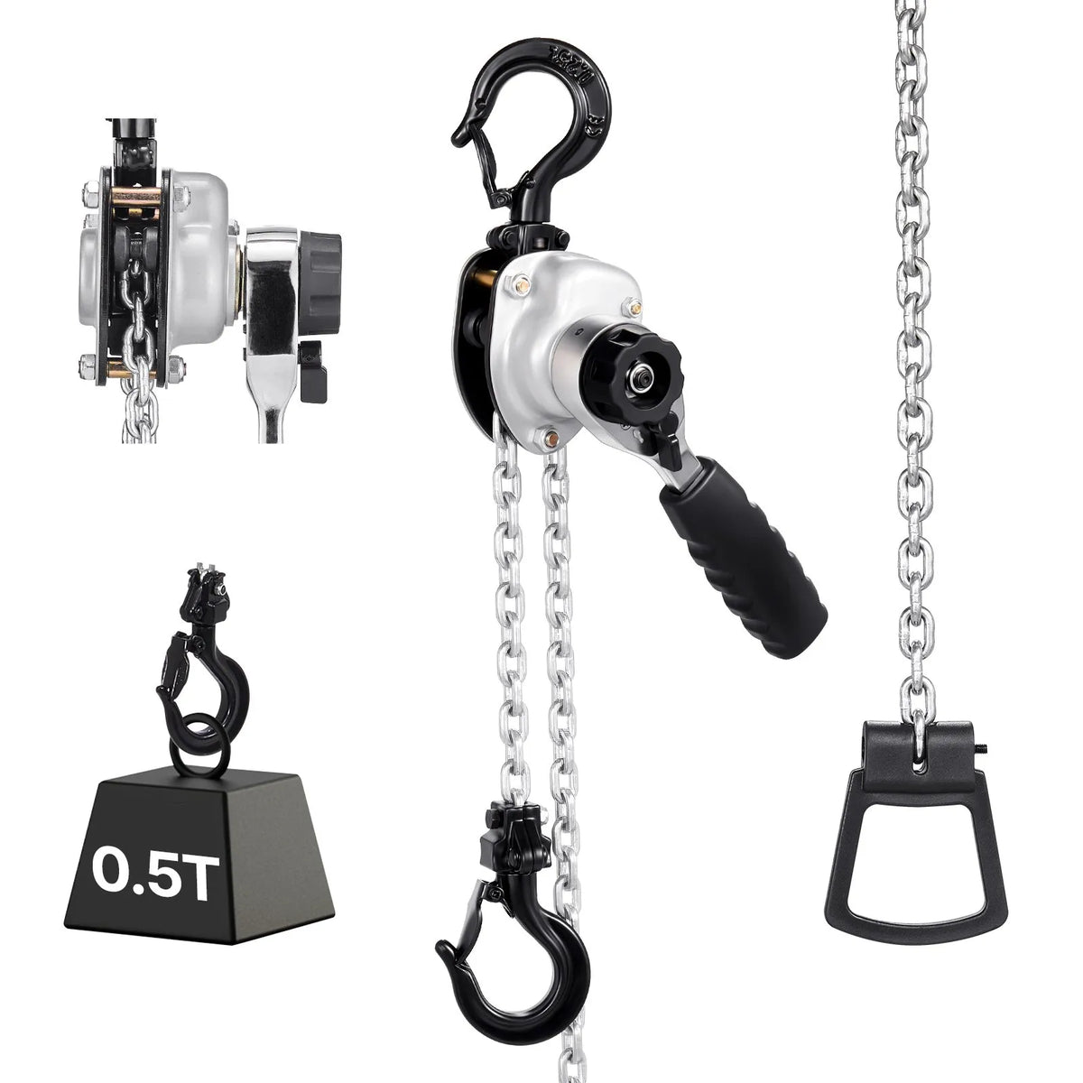 VEVOR Manual Lever Chain Hoist, 0.5 t (500 kg) Lifting Capacity, 1.5 m Lifting Height, G80 Alloy Steel Chain with Dual Dog Brake and 360° Swivel Hooks, Suitable for Warehouses, Construction and Garages
