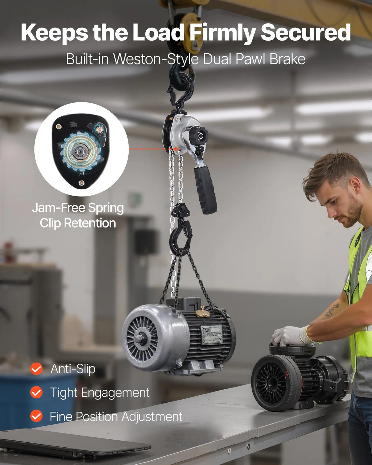 VEVOR Manual Lever Chain Hoist, 0.5 t (500 kg) Lifting Capacity, Heavy-Duty Hoist with 3 m Lifting Height, G80 Alloy Steel Chain and Dual Dog Mechanical Brake, 360° Rotating Hooks, Suitable for Warehouses, Construction and Garages