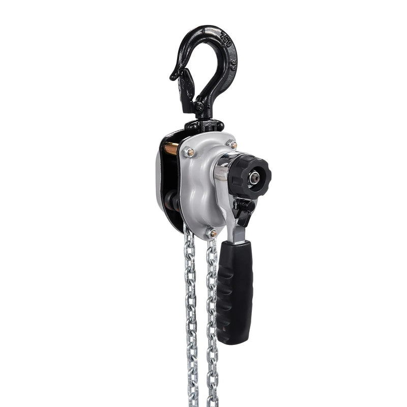 VEVOR manuālais sviras ķēdes pacēlājs, 0,25 t (250 kg) celtspēja, 3 m celšanas augstums, G80 sakausējuma tērauda ķēde ar dubultā suņa bremzi un 360° rotējošiem āķiem, piemērots noliktavām, būvniecībai un garāžām