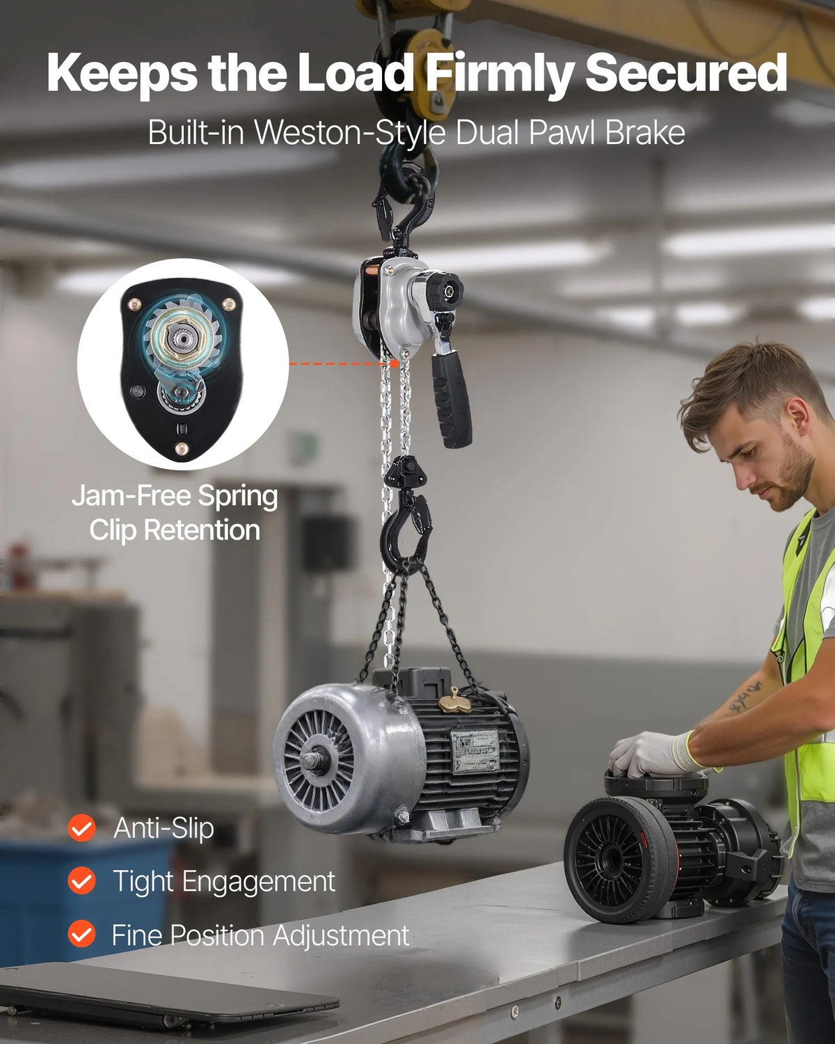 VEVOR Manual Lever Chain Hoist, 0.25 t (250 kg) Lifting Capacity, 3 m Lifting Height, G80 Alloy Steel Chain with Dual Dog Brake and 360° Swivel Hooks, Suitable for Warehouses, Construction and Garages