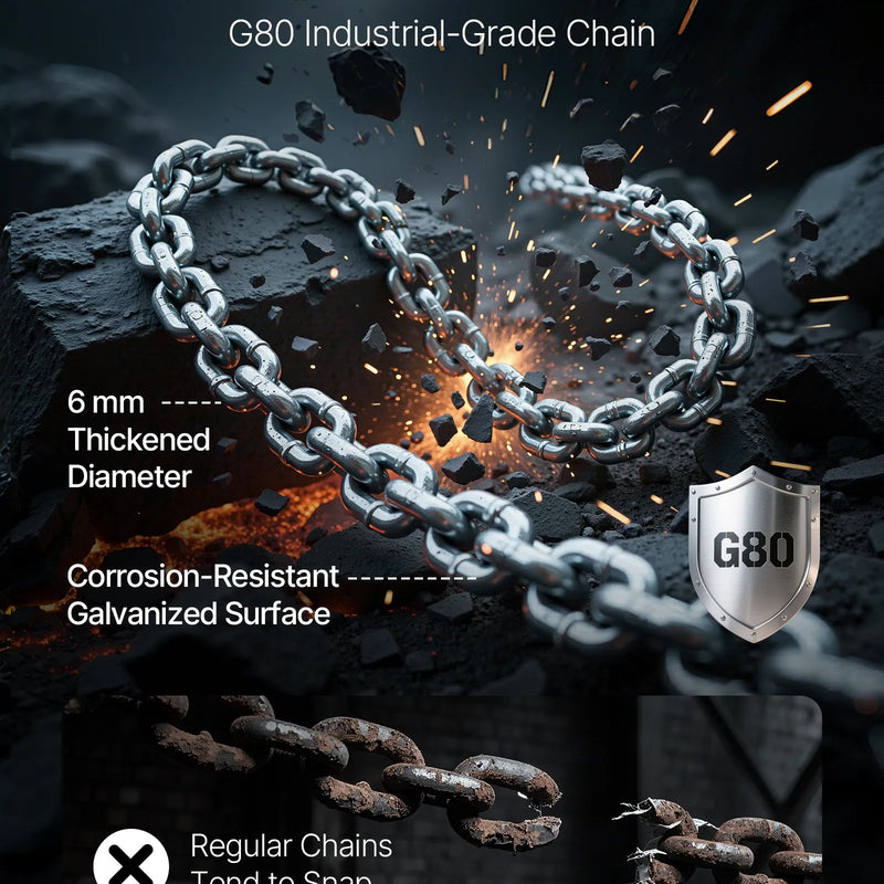 VEVOR manuālais sviras ķēdes pacēlājs, 0,75 t (750 kg) celtspēja, 3 m celšanas augstums, G80 sakausējuma tērauda ķēde ar dubultā suņa bremzi un 360° rotējošiem āķiem, piemērots noliktavām, būvniecībai un garāžām