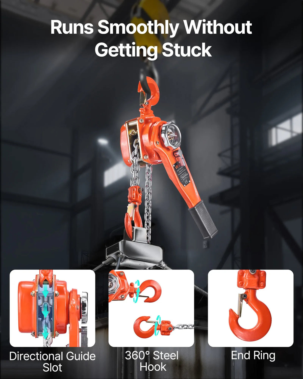 VEVOR Manual Lever Chain Hoist, 0.75 t (750 kg) Lifting Capacity, 1.5 m Lifting Height, G80 Alloy Steel Chain with Dual Dog Brake and 360° Swivel Hooks, Suitable for Warehouses, Construction and Garages