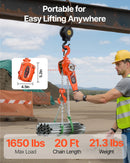 VEVOR rokas sviras ķēdes pacēlājs, 750 kg kravnesība, 6 m pacelšanas augstums, G80 sakausējuma tērauda ķēde ar dubultklikšķa mehānisko bremzi un 360° rotējošiem āķiem, paredzēts noliktavām, būvniecībai un garāžām