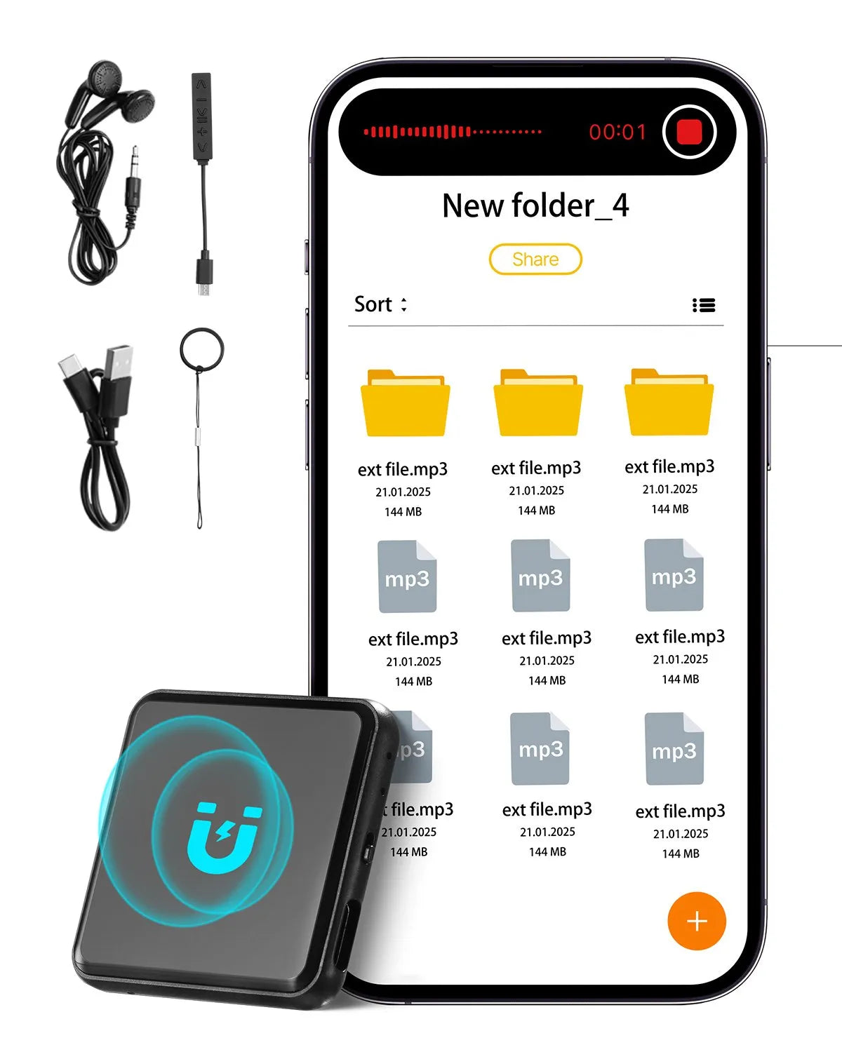 VEVOR Magnetic Voice Activated Recorder, 128 GB, Digital Audio Recorder with Playback, 8730 Hours Recording Capacity, 100 Hours Battery Life, USB-C Audio Recorder MP3 Format for Lectures, Meetings and Interviews