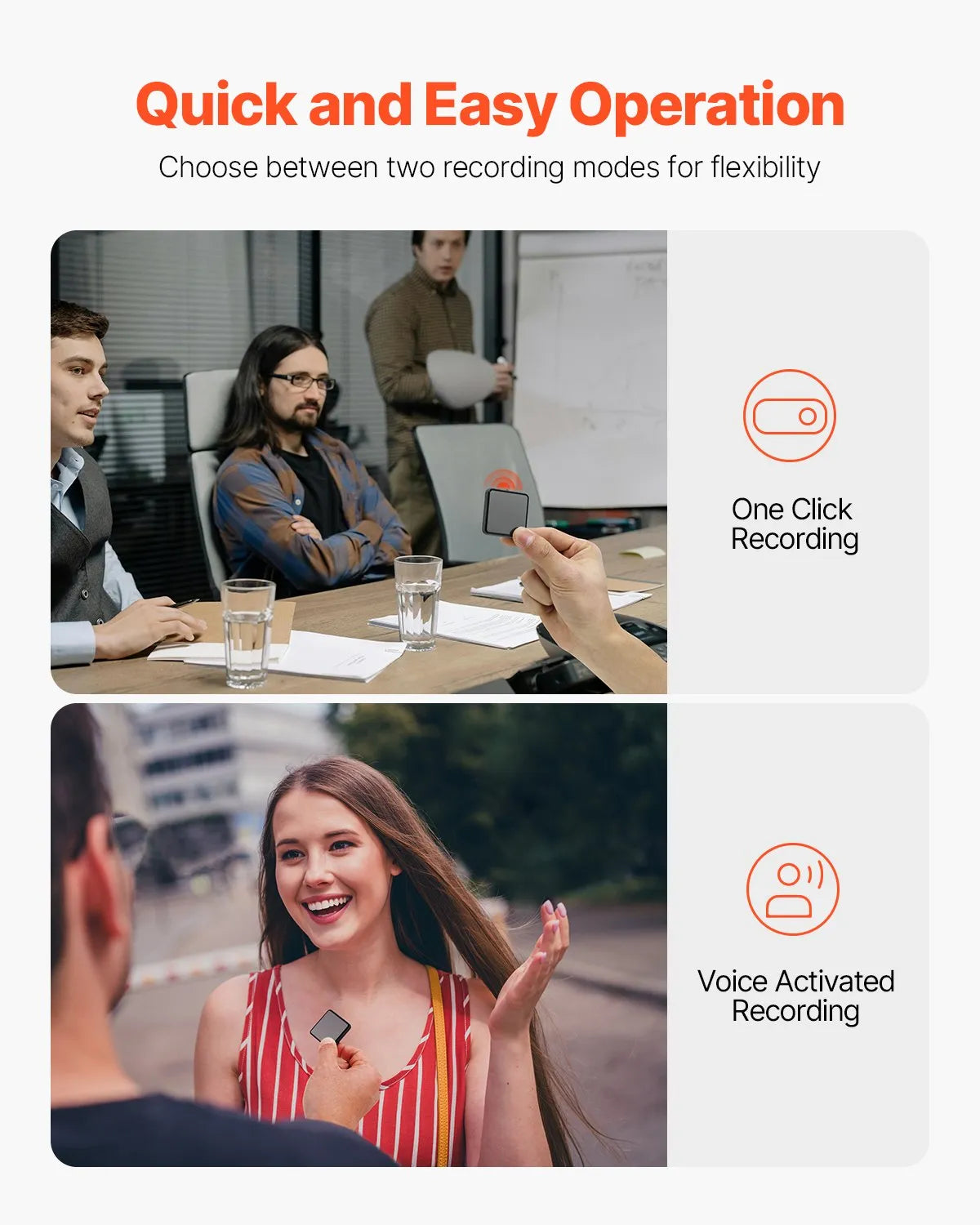 VEVOR Magnetic Voice Activated Recorder, 128 GB, Digital Audio Recorder with Playback, 8730 Hours Recording Capacity, 100 Hours Battery Life, USB-C Audio Recorder MP3 Format for Lectures, Meetings and Interviews
