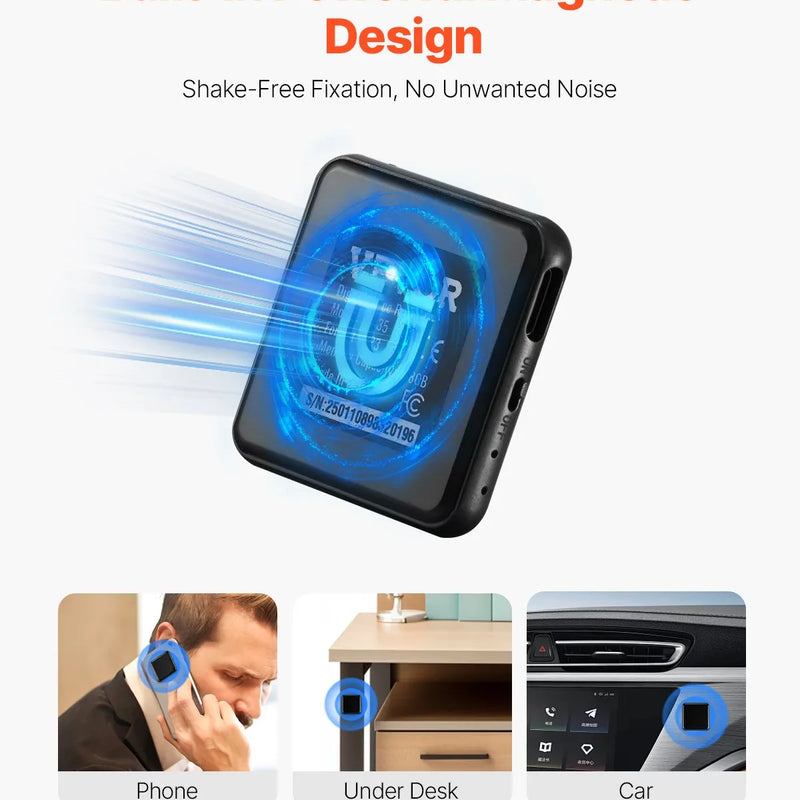 VEVOR magnētiskais balss aktivizētais ierakstītājs, 128 GB, digitālais audio ierakstītājs ar atskaņošanu, 8730 stundu ieraksta ietilpība, 100 stundu akumulatora darbības laiks, USB-C audio ierakstītājs MP3 formātā lekcijām, sapulcēm un intervijām