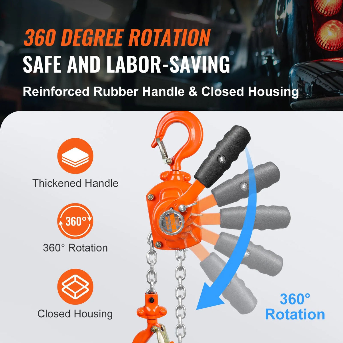 VEVOR Manual Lever Chain Hoist, 0.5 t (499.5 kg) Lifting Capacity, 3.05 m Lifting Height, G80 Galvanised Carbon Steel Construction with Weston Dual Dog Brake, Automatic Chain Feed and 360° Swivel Hook, Suitable for Garages, Factories and Docks