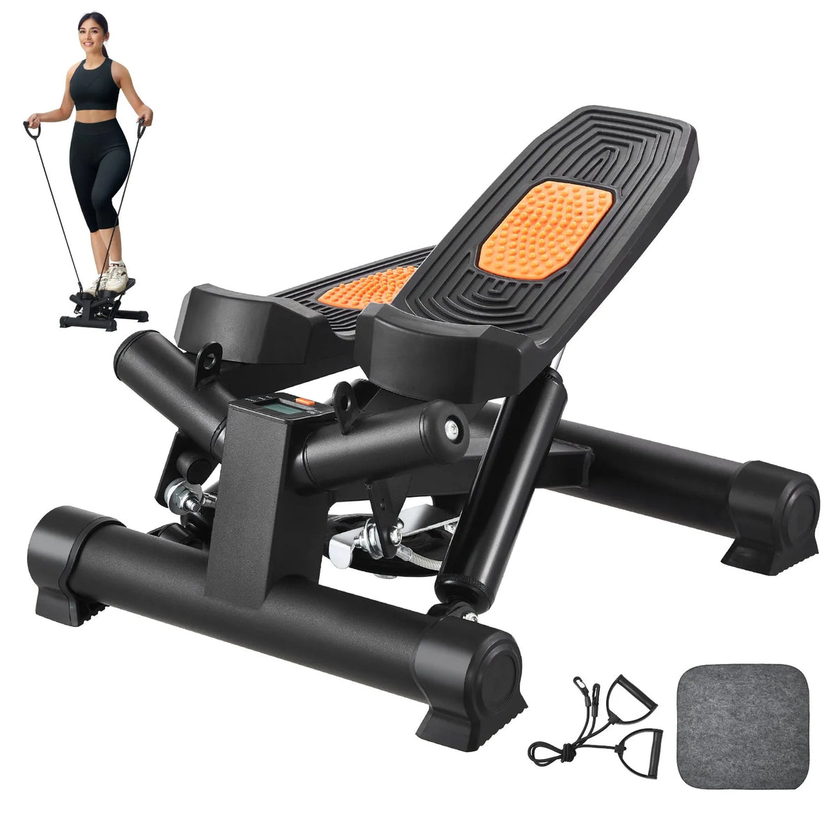 VEVOR Mini Twist Stepper with Resistance Bands, Stair Climber Home Trainer, Compact