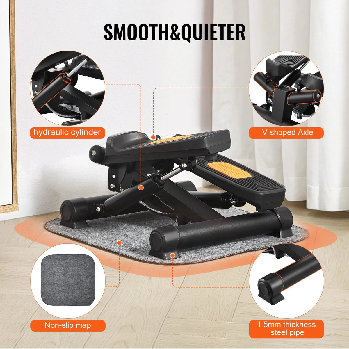 VEVOR Mini Twist Stepper with Resistance Bands, Stair Climber Home Trainer, Compact