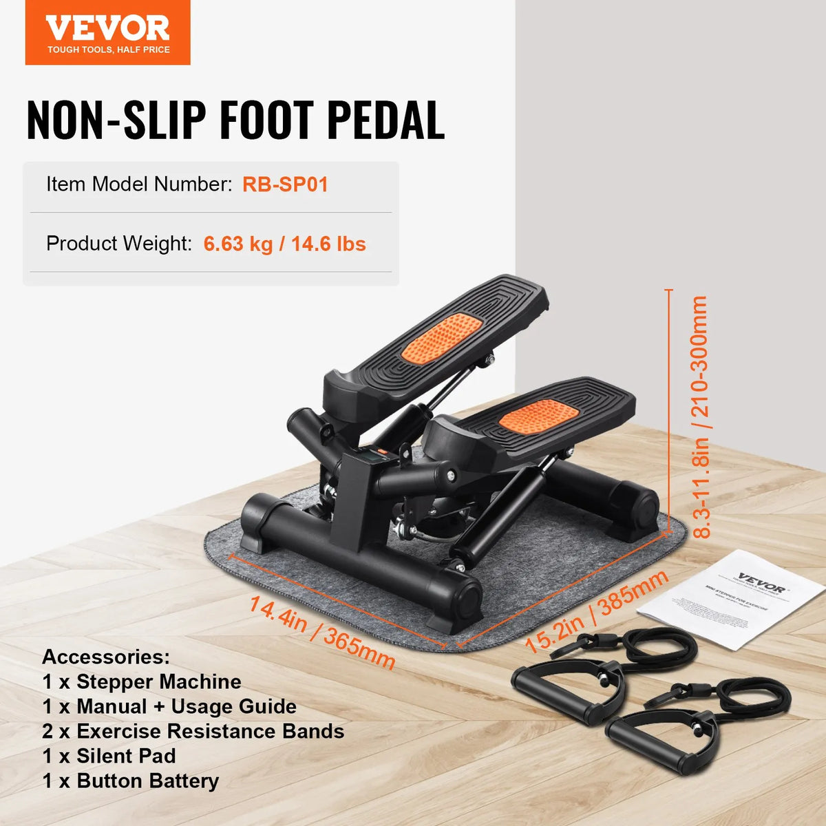 VEVOR Mini Twist Stepper with Resistance Bands, Stair Climber Home Trainer, Compact