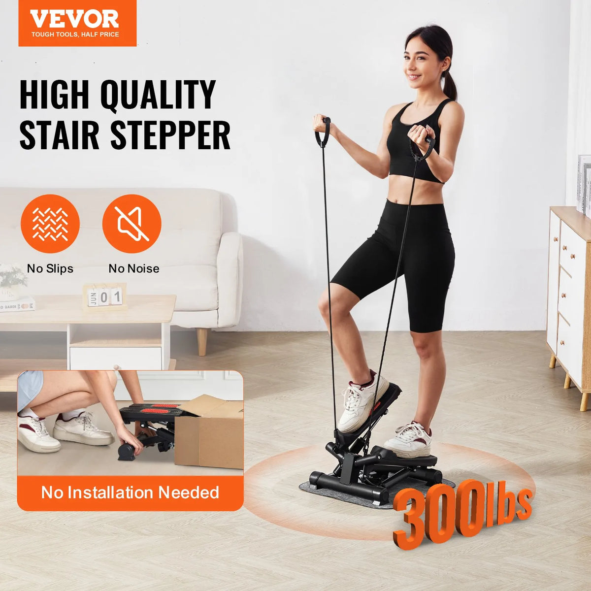 VEVOR mini twist stepperis ar pretestības lentēm, kāpņu trenažieris mājai, ar skaitītāju