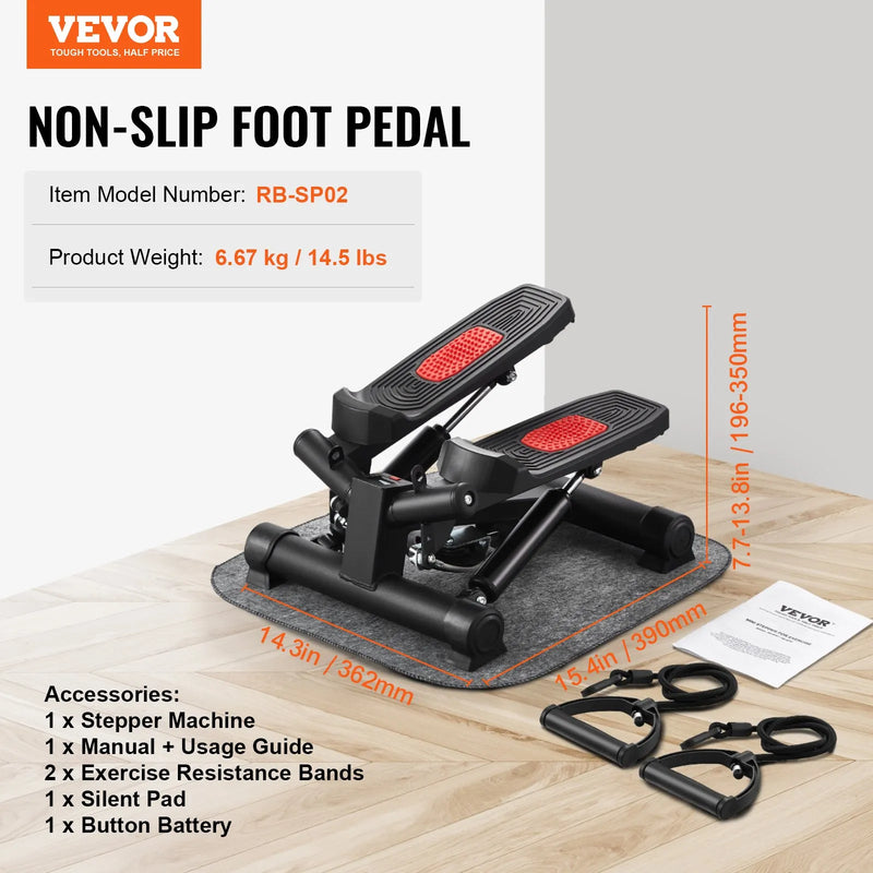 Kāpņu trenažieris vingrošanai mājās – mini twist stepperis ar pretestības lentēm