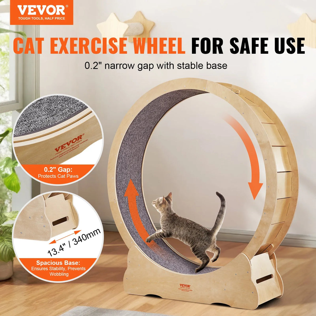 VEVOR Cat Exercise Wheel 132 cm, with Removable Mat and Toy
