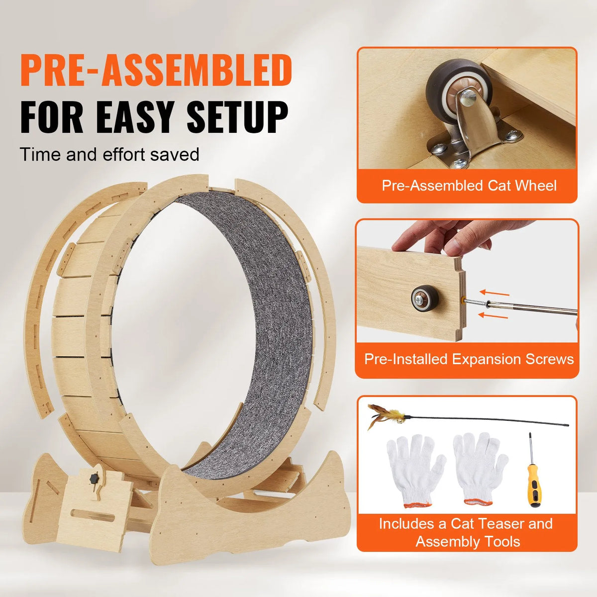 VEVOR Cat Exercise Wheel 132 cm, with Removable Mat and Toy
