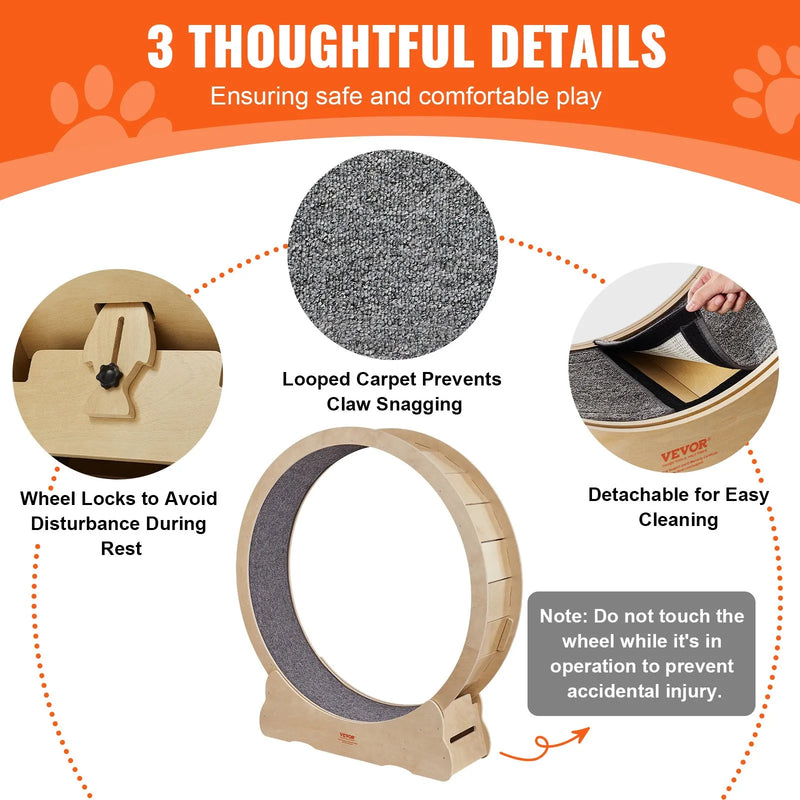 VEVOR kaķu skriešanas ritenis ar noņemamu paklāju un rotaļlietu, 132 cm liels trenažieris skriešanai, iešanai un treniņiem telpās, piemērots vairumam kaķu