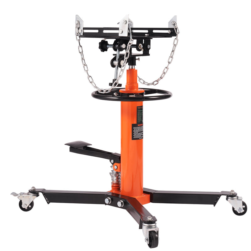 VEVOR hidrauliskais transmisijas pacēlājs, 600 kg teleskopiskais, 81-170 cm pacelšanas diapazons, grīdas pacēlājs ar kāju pedāli un 360° rotējošiem riteņiem.