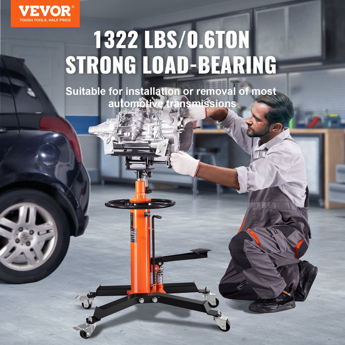 VEVOR Hydraulic Transmission Jack, 600 kg Telescopic, 81-170 cm Lifting Range, Floor Jack with Foot Pedal and 360° Swivel Wheels