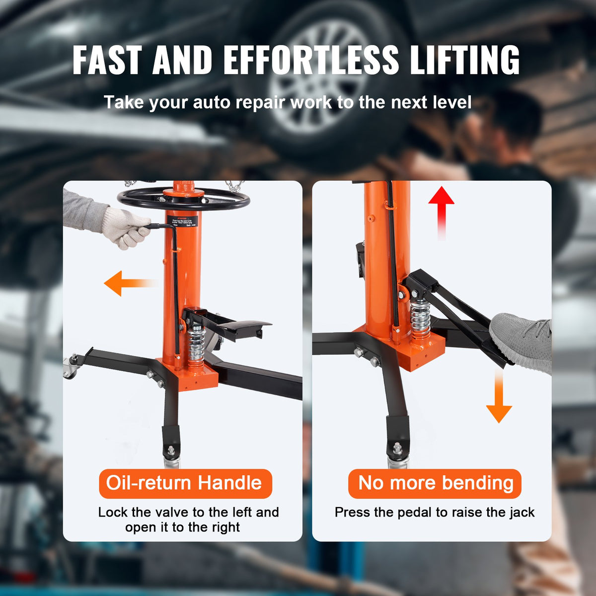 VEVOR Hydraulic Transmission Jack, 600 kg Telescopic, 81-170 cm Lifting Range, Floor Jack with Foot Pedal and 360° Swivel Wheels