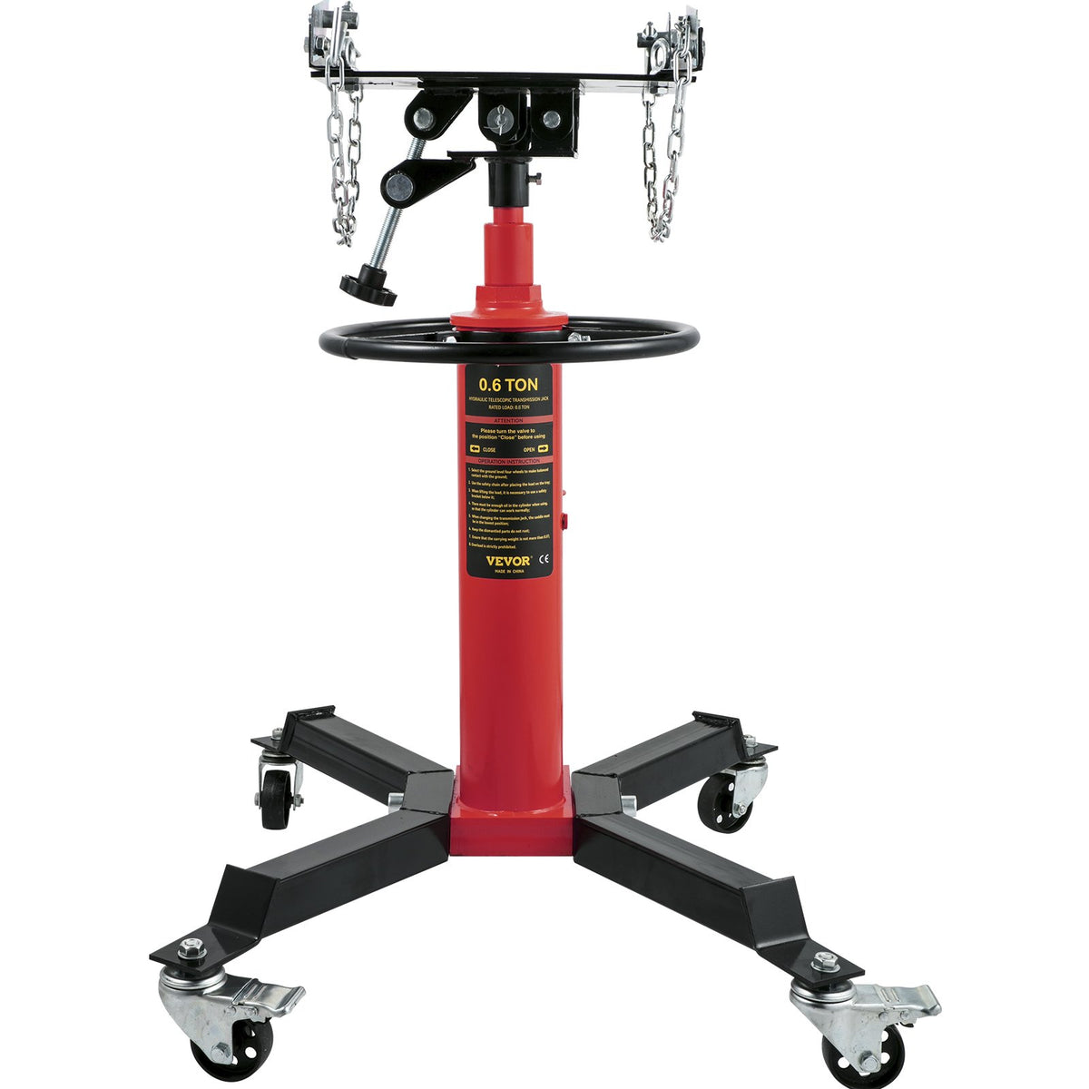 VEVOR Hydraulic Transmission Jack 0.6 t, Telescopic, with Foot Pedal and 360° Swivel Wheels, Two-Stage Floor Stand, Red