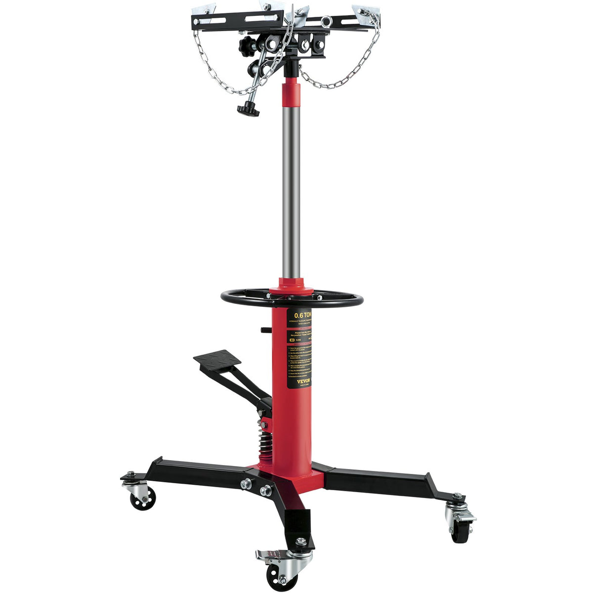 VEVOR Hydraulic Transmission Jack 0.6 t, Telescopic, with Foot Pedal and 360° Swivel Wheels, Two-Stage Floor Stand, Red