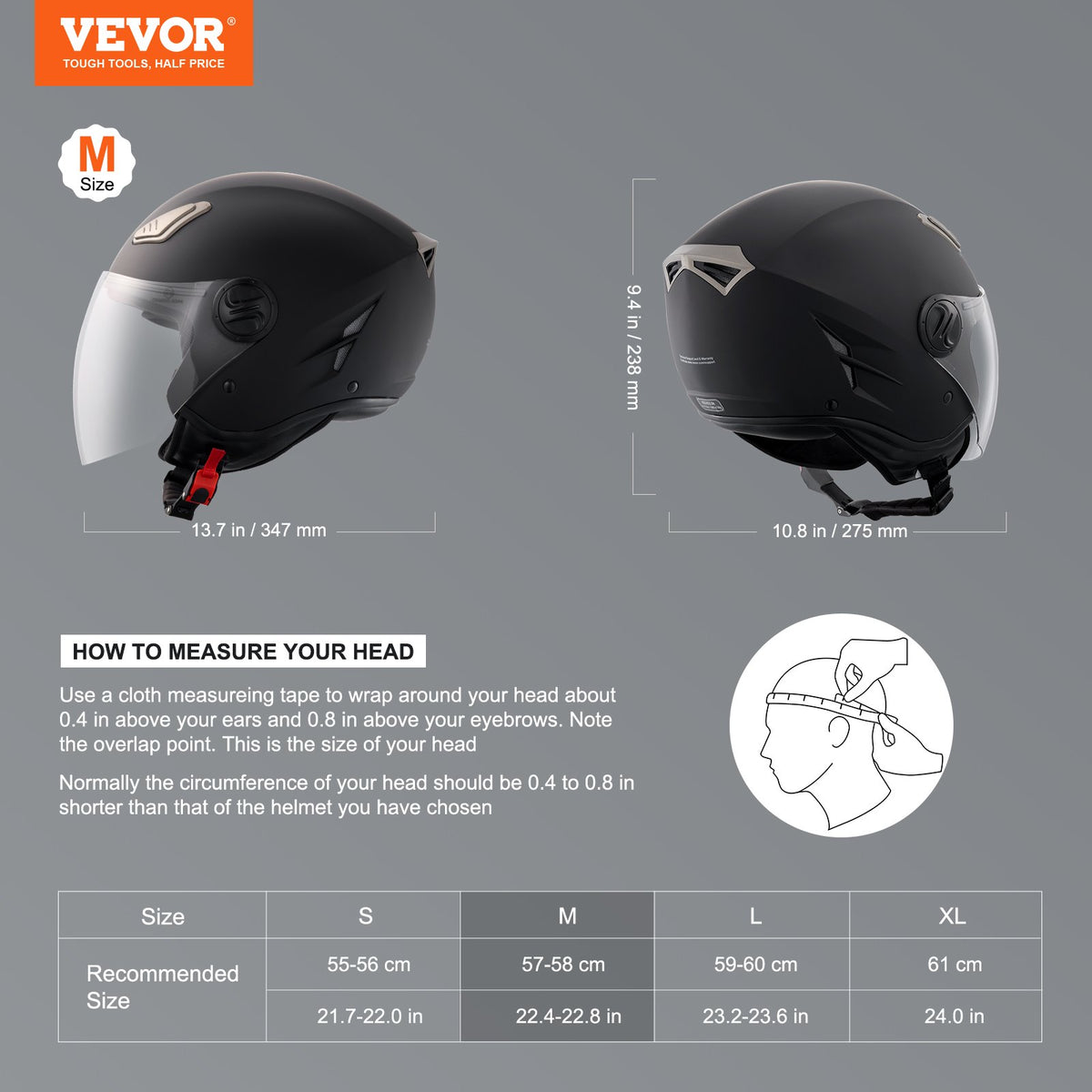 VEVOR ¾ Face Motocross Helmet with Bluetooth Socket
