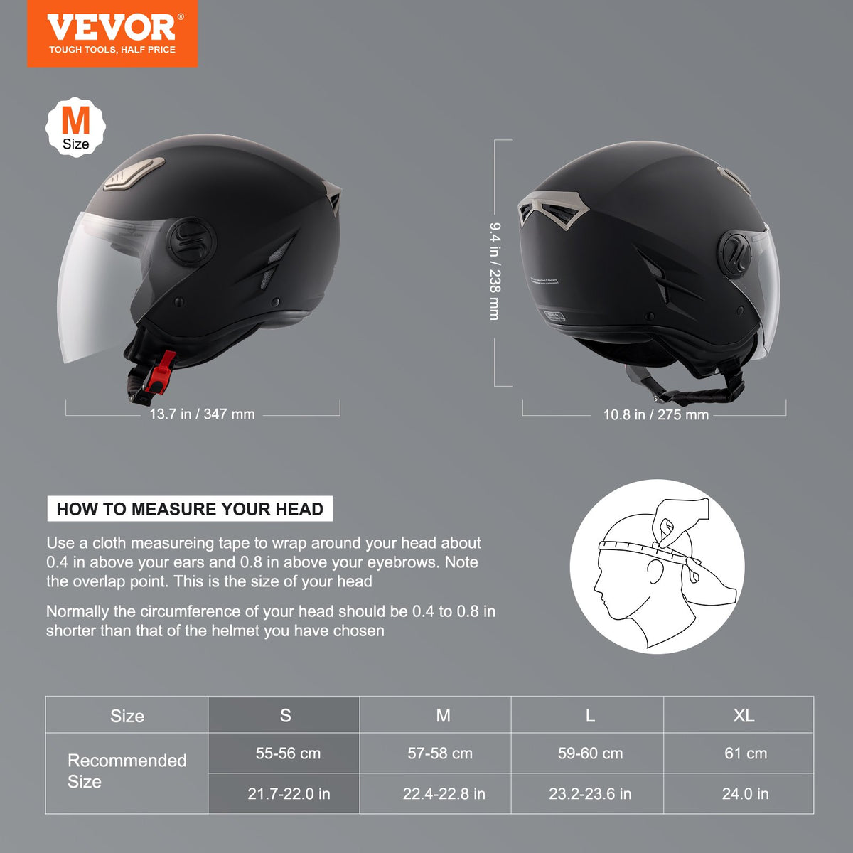 VEVOR ¾ Face Motocross Helmet with Bluetooth Socket