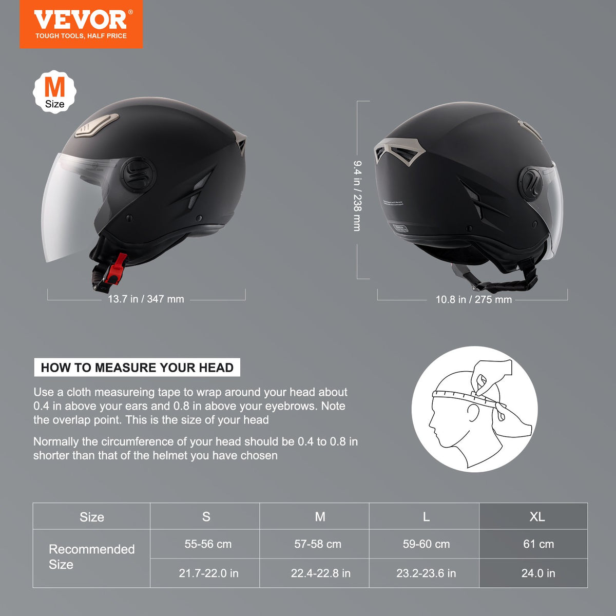 VEVOR ¾ Face Motocross Helmet with Bluetooth Socket