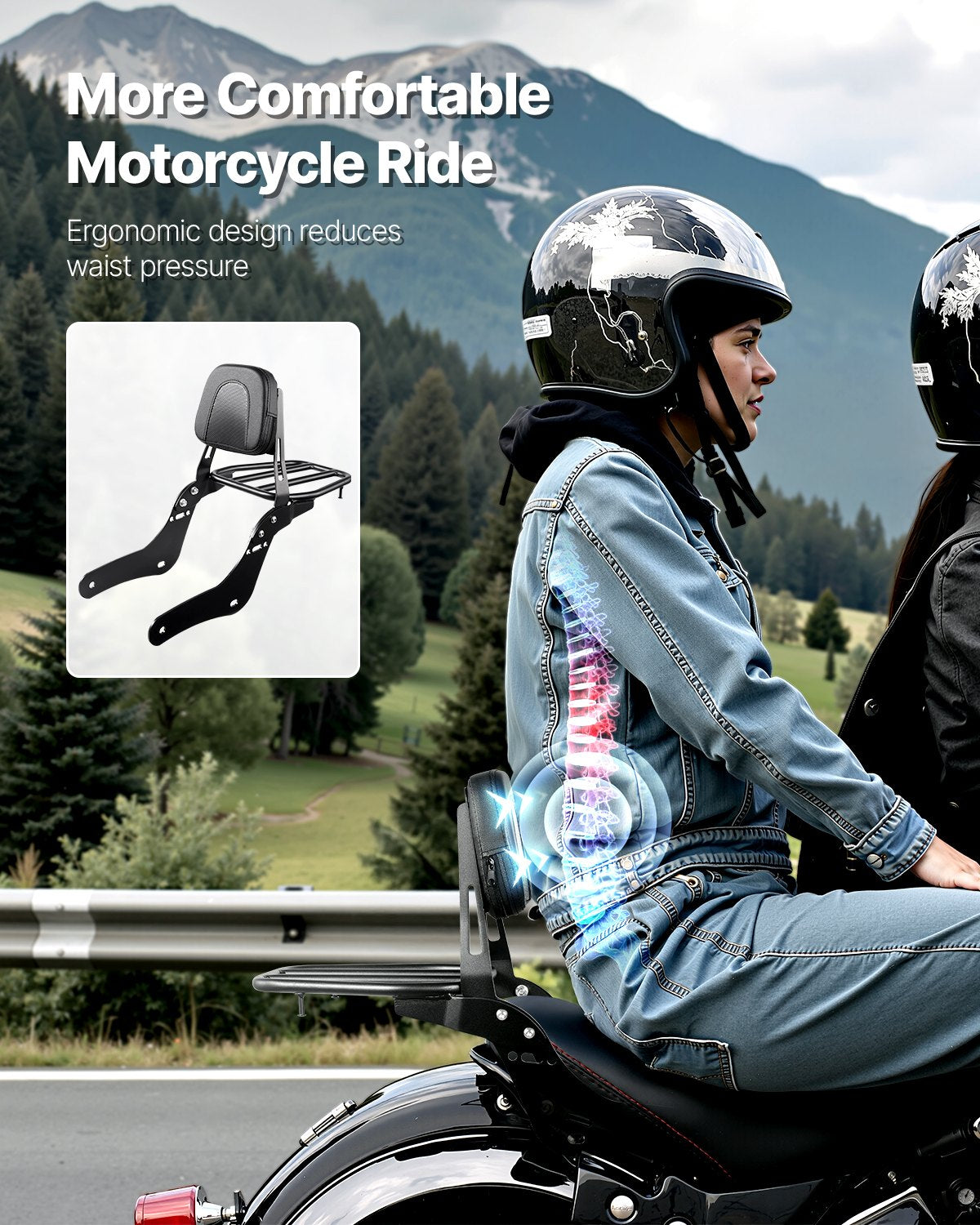 VEVOR Motorcycle Backrest with Luggage Rack for Honda Rebel 2017–2022