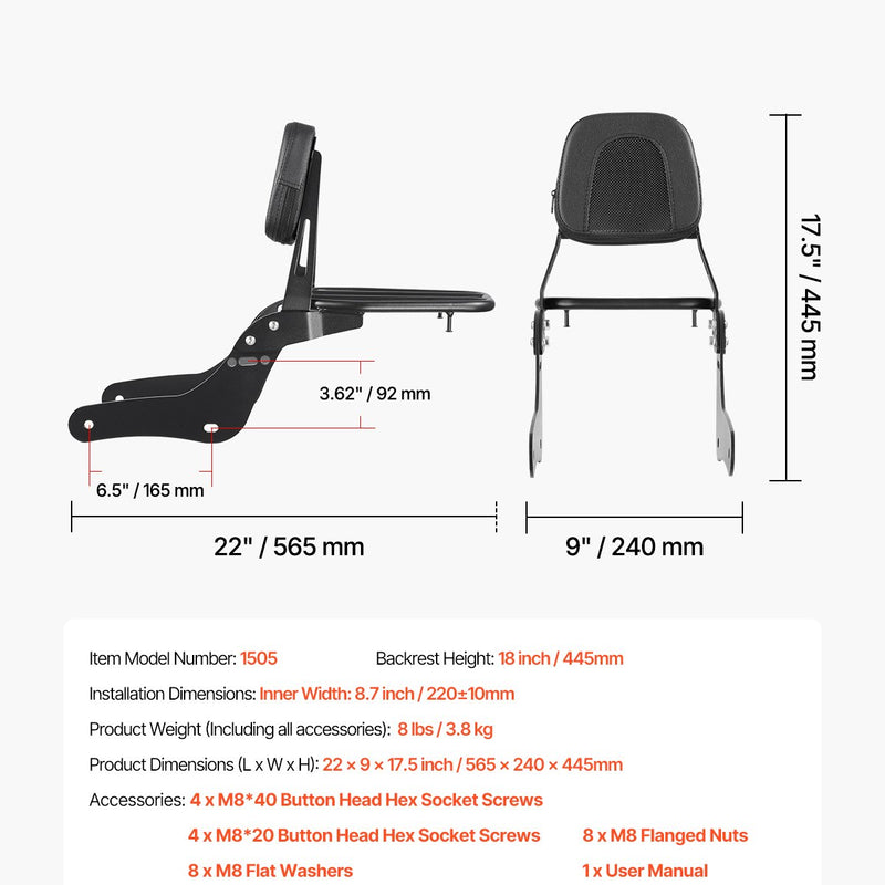 VEVOR motocikla atzveltne ar bagāžas plauktu Honda Rebel 2017–2022