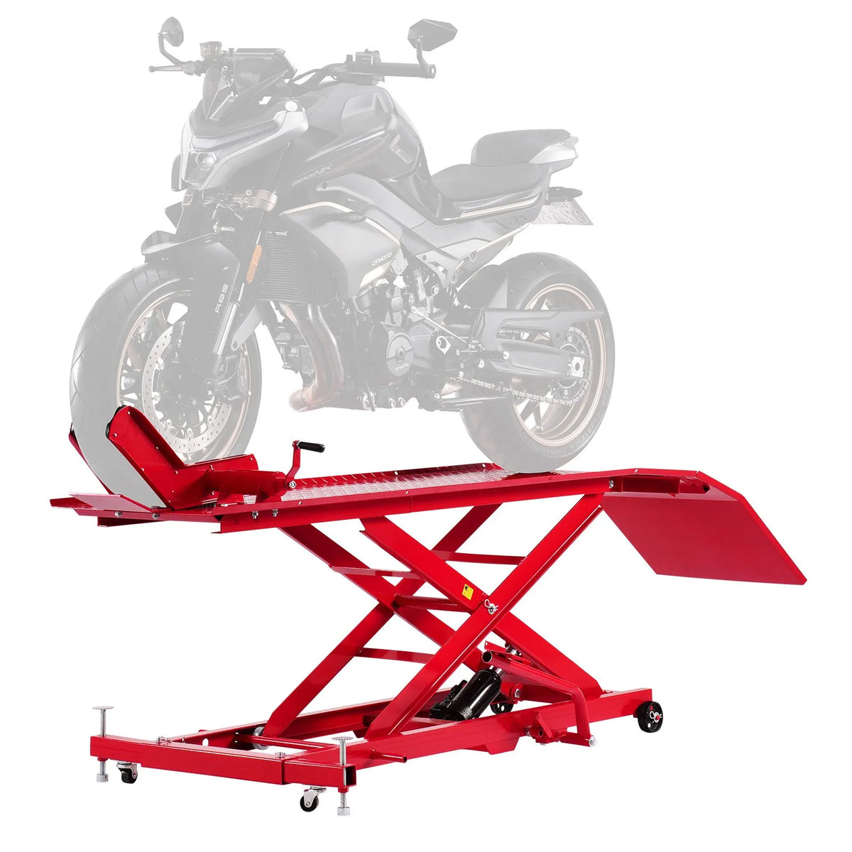 VEVOR motocikla pacēlāja galds, 454 kg celtspēja, 360° grozāms motocikla pacēlājs, regulējams augstums 21,8-78,7 cm, pastiprināts remonta statīvs ar drošības fiksatoru ATV un krosa motocikliem