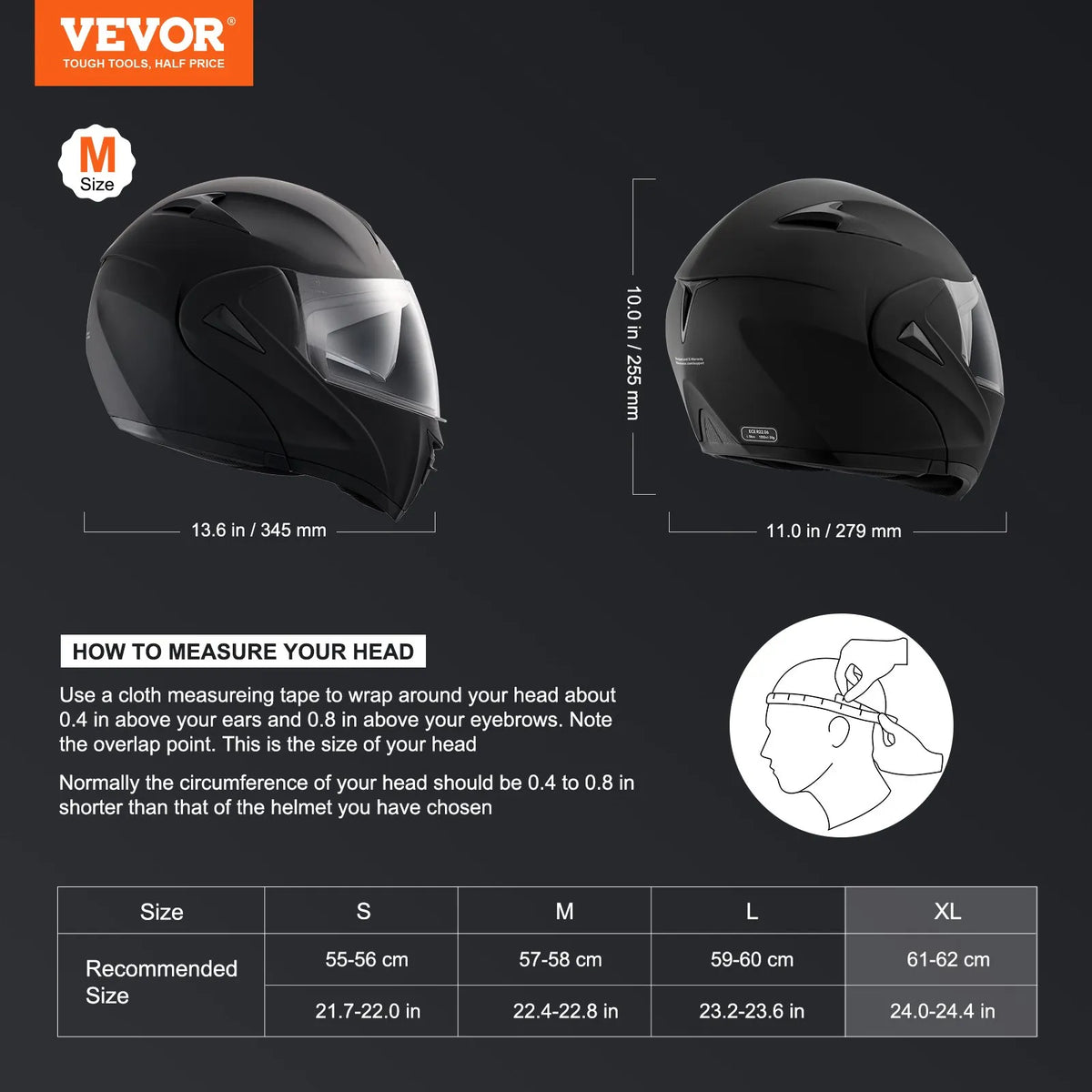 VEVOR motocikla ķivere bez sejas aizsarga, ABS un augsta blīvuma korpuss ar stiprinājuma vietu un maināmu vizieri, DOT sertificēta, piemērota jauniešiem un pieaugušajiem - ZEMLETES.LV