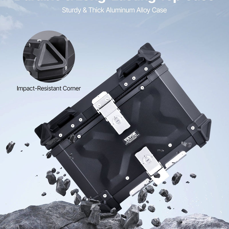 VEVOR 55L motocikla alumīnija aizmugurējā bagāžnieka kaste ar ādas oderi un atstarojošiem elementiem